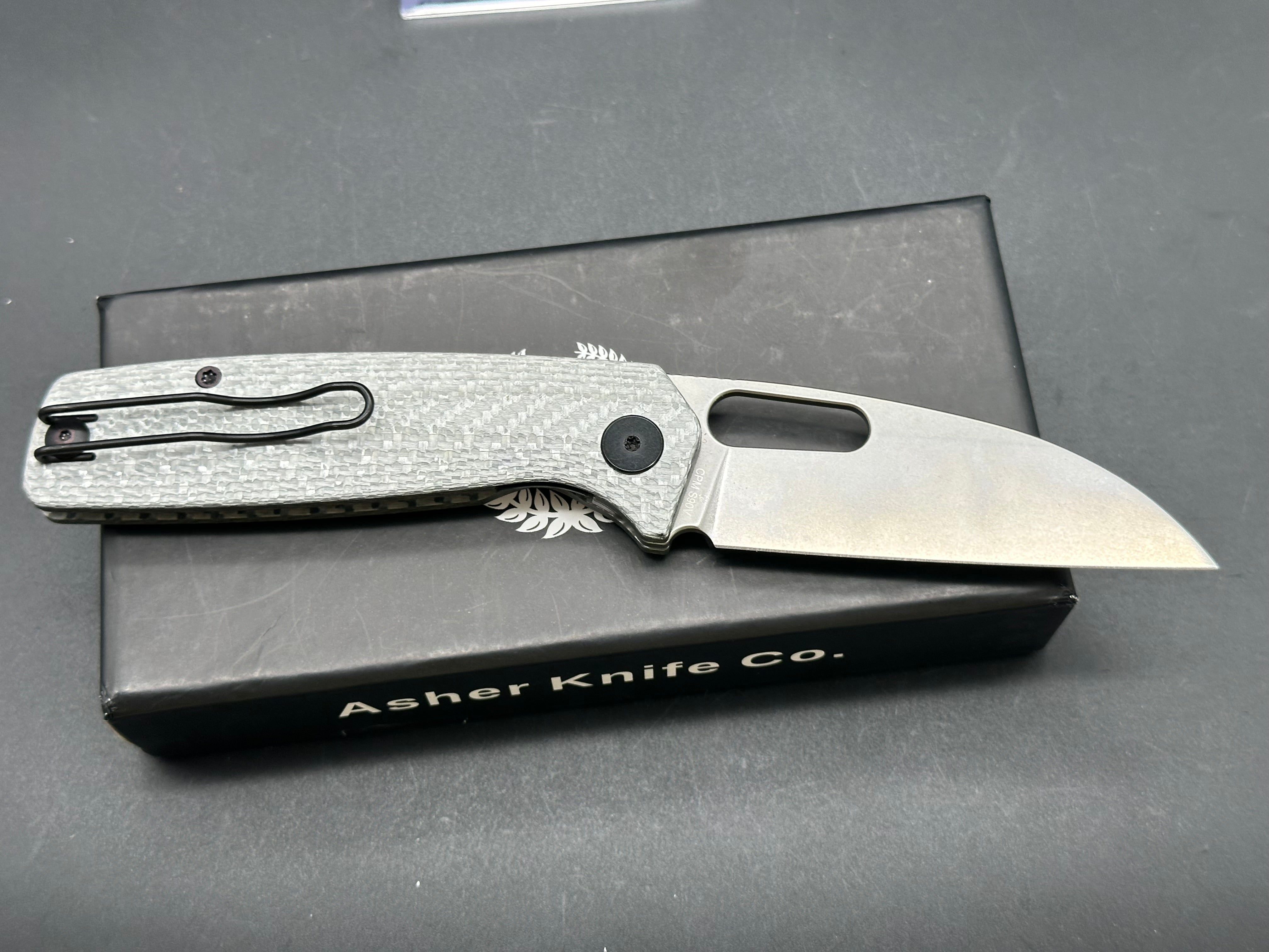 Premium Asher Spiro Silver CF Folding Knife - 3.2