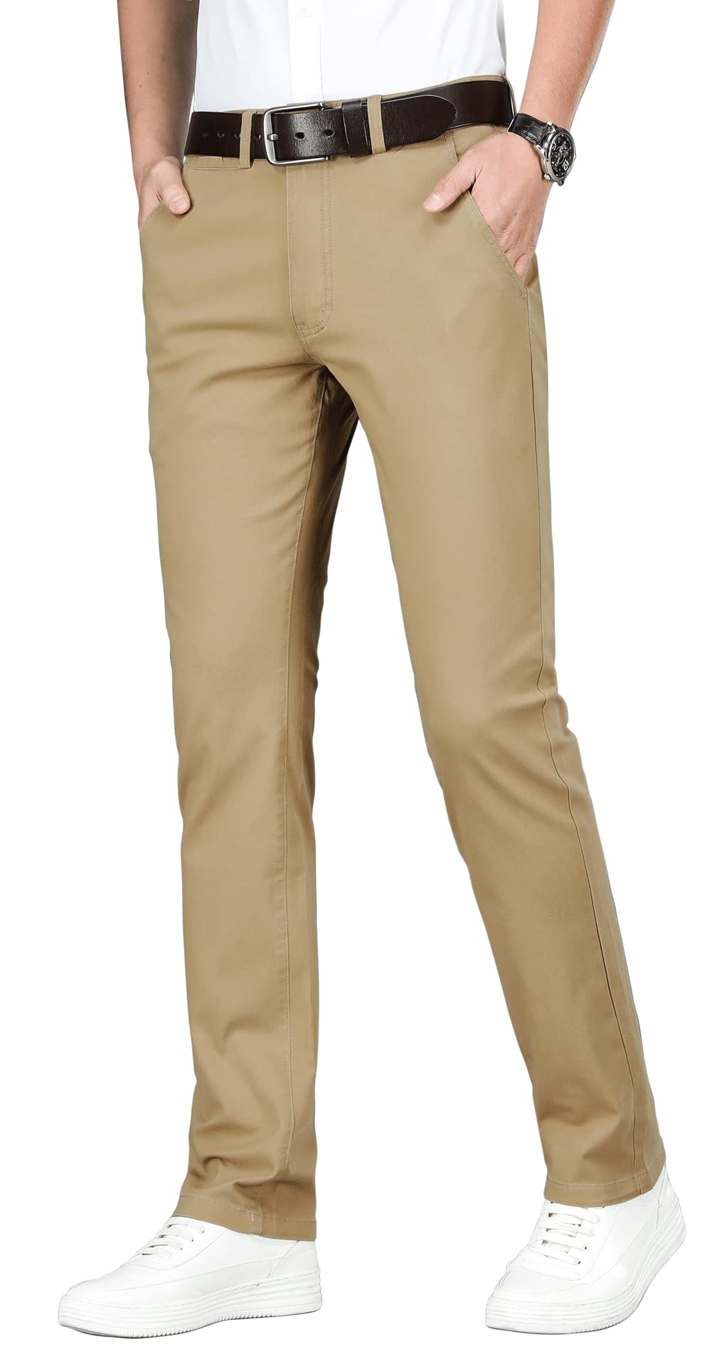 ESSYSHE Men’s Slim Fit Stretch Chino Pants - Comfortable Casual Khaki Trousers for Office, Travel & Everyday Wear