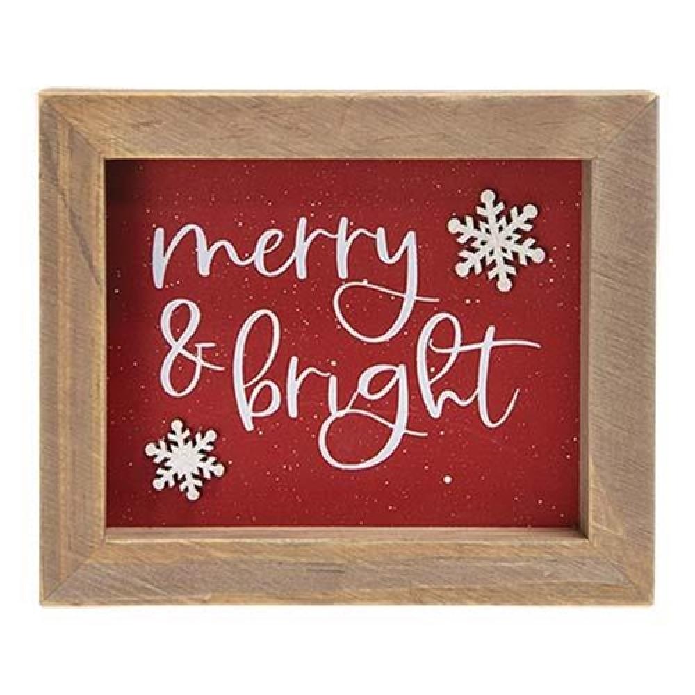 Merry & Bright Snowflakes Framed Wall Art - Holiday Home Decor for Christmas, Winter, Living Room & Office