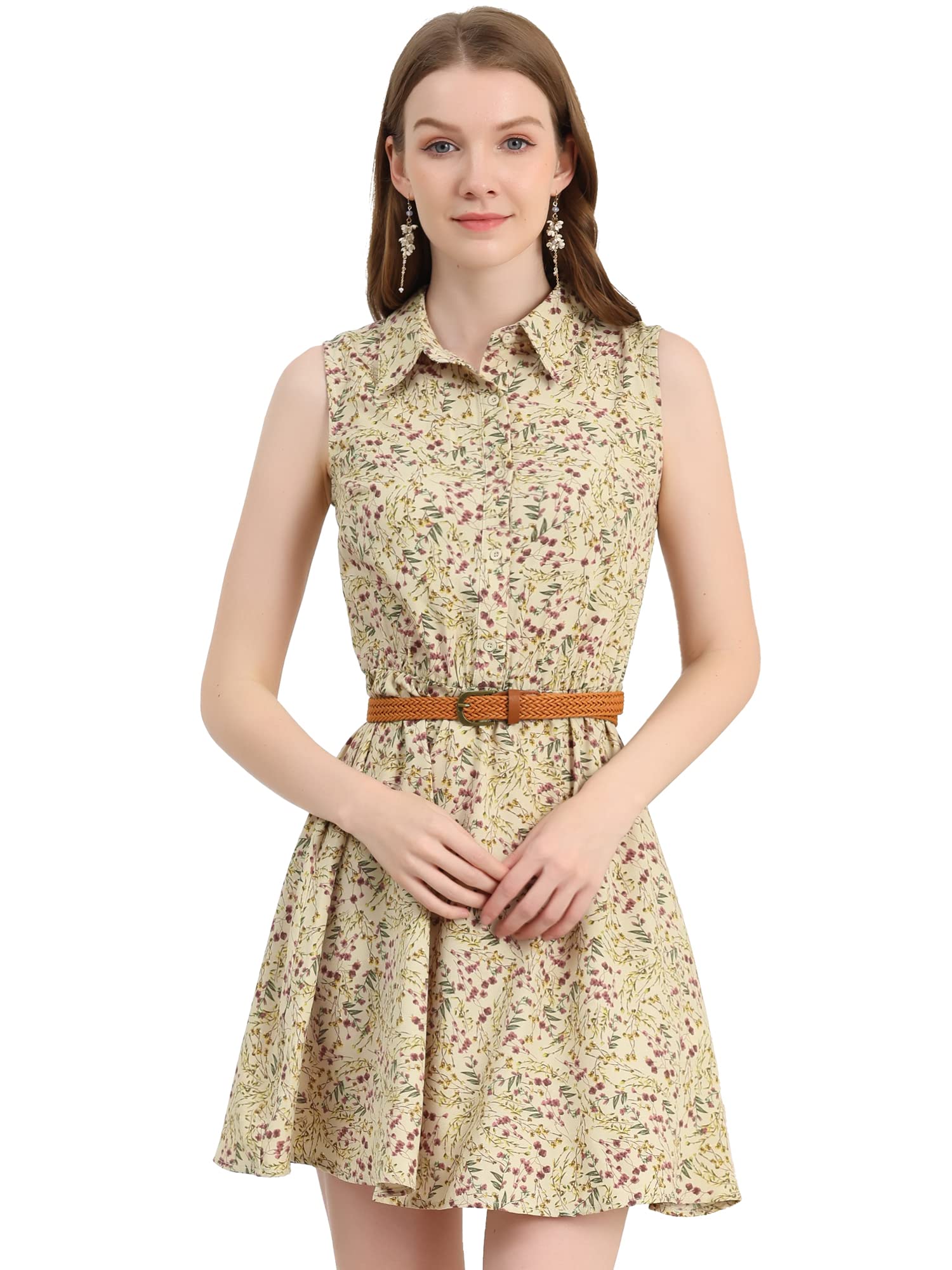 Allegra K Women's Floral Print Sleeveless Belted Midi Dress with Half Placket - Perfect for Summer Outings, Beach Vacations & Casual Date Nights