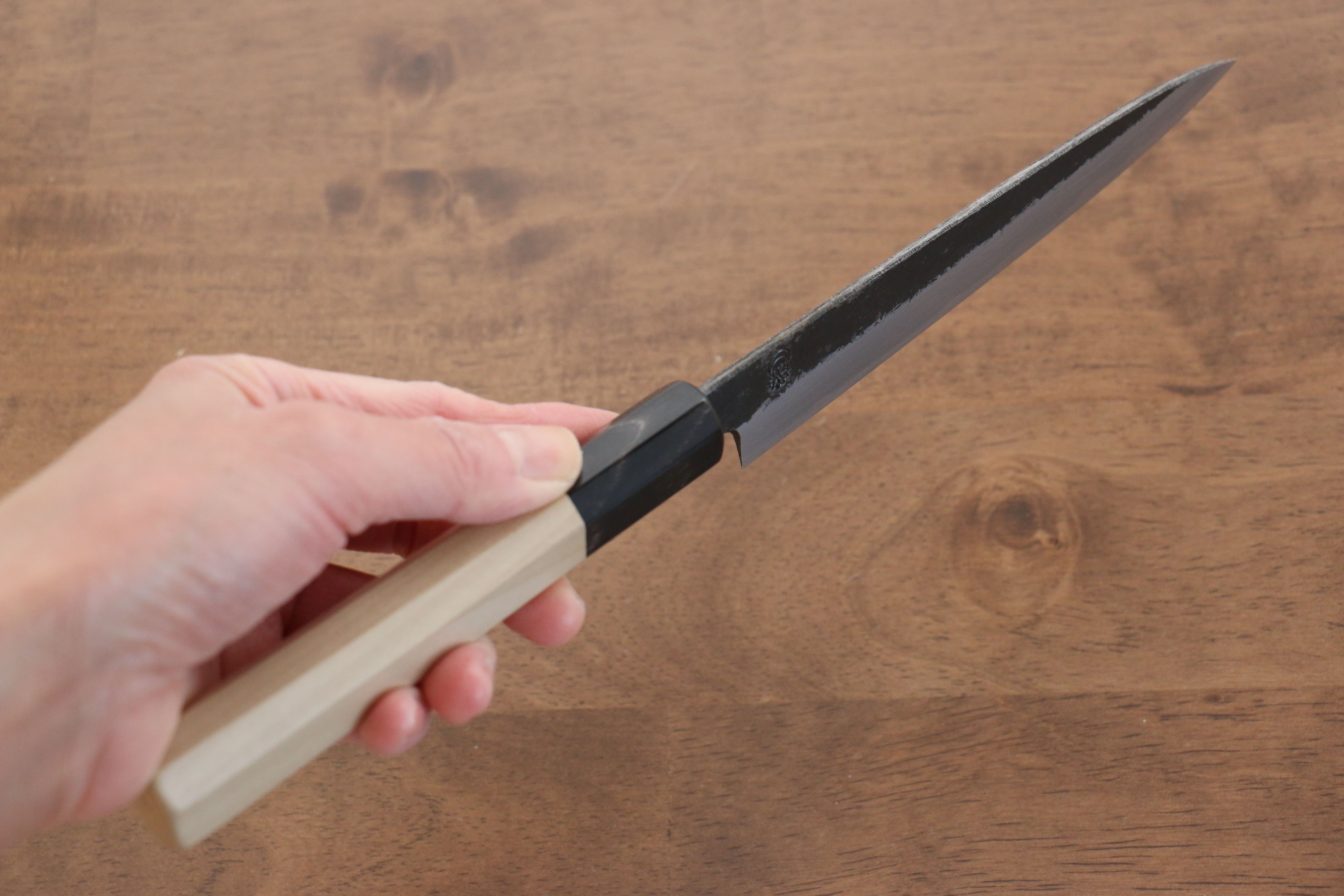 Premium Kikuzuki White Steel No.2 Black Finished 150mm Petty Knife - Japanese Utility Knife with Magnolia Wood Handle for Slicing, Chopping & Precision Kitchen Tasks