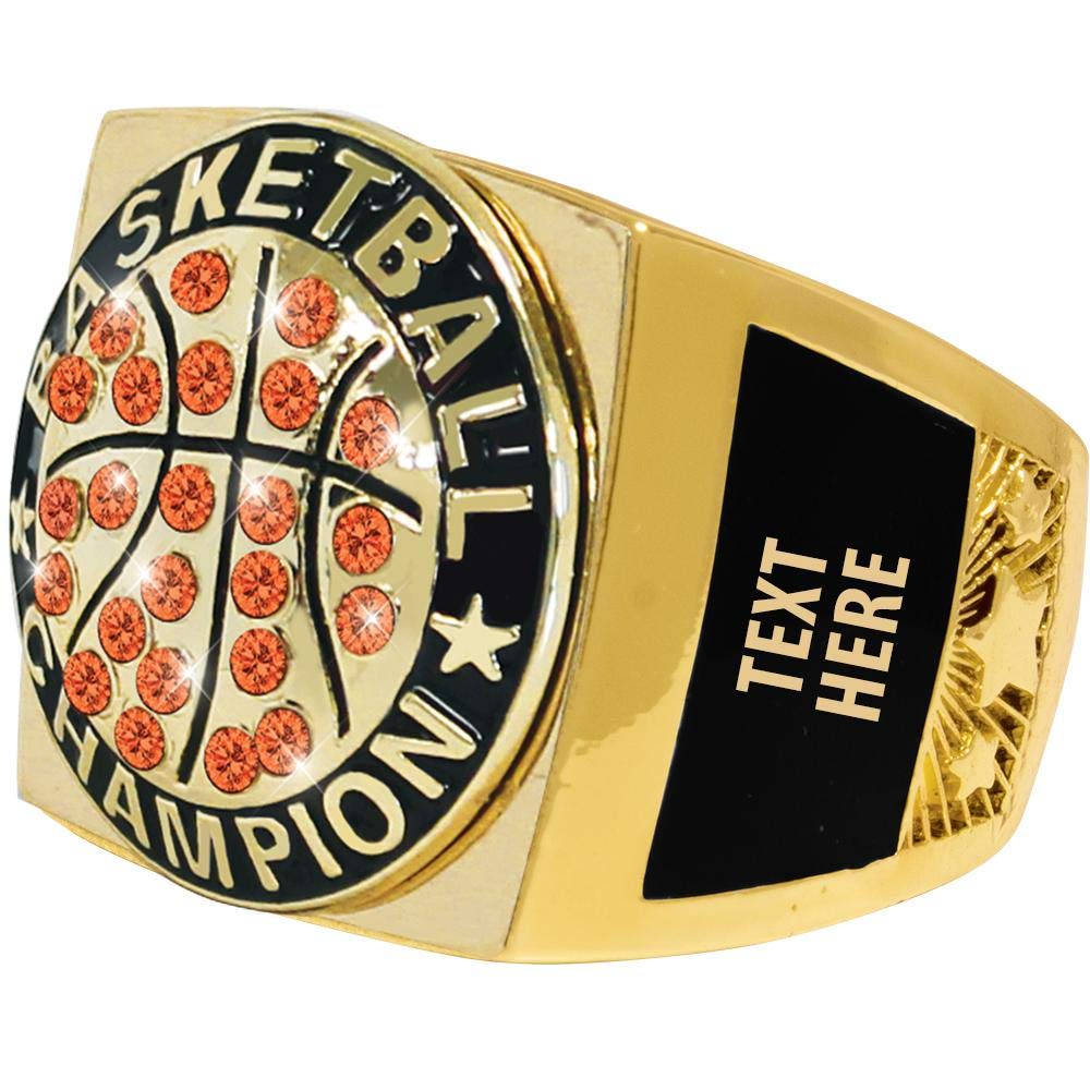 Custom Engraved Gold Basketball Championship Ring - Personalized Premiere Crown Awards Trophy Ring for Players & Teams - Perfect for NBA, College, High School Basketball Awards & Gifts