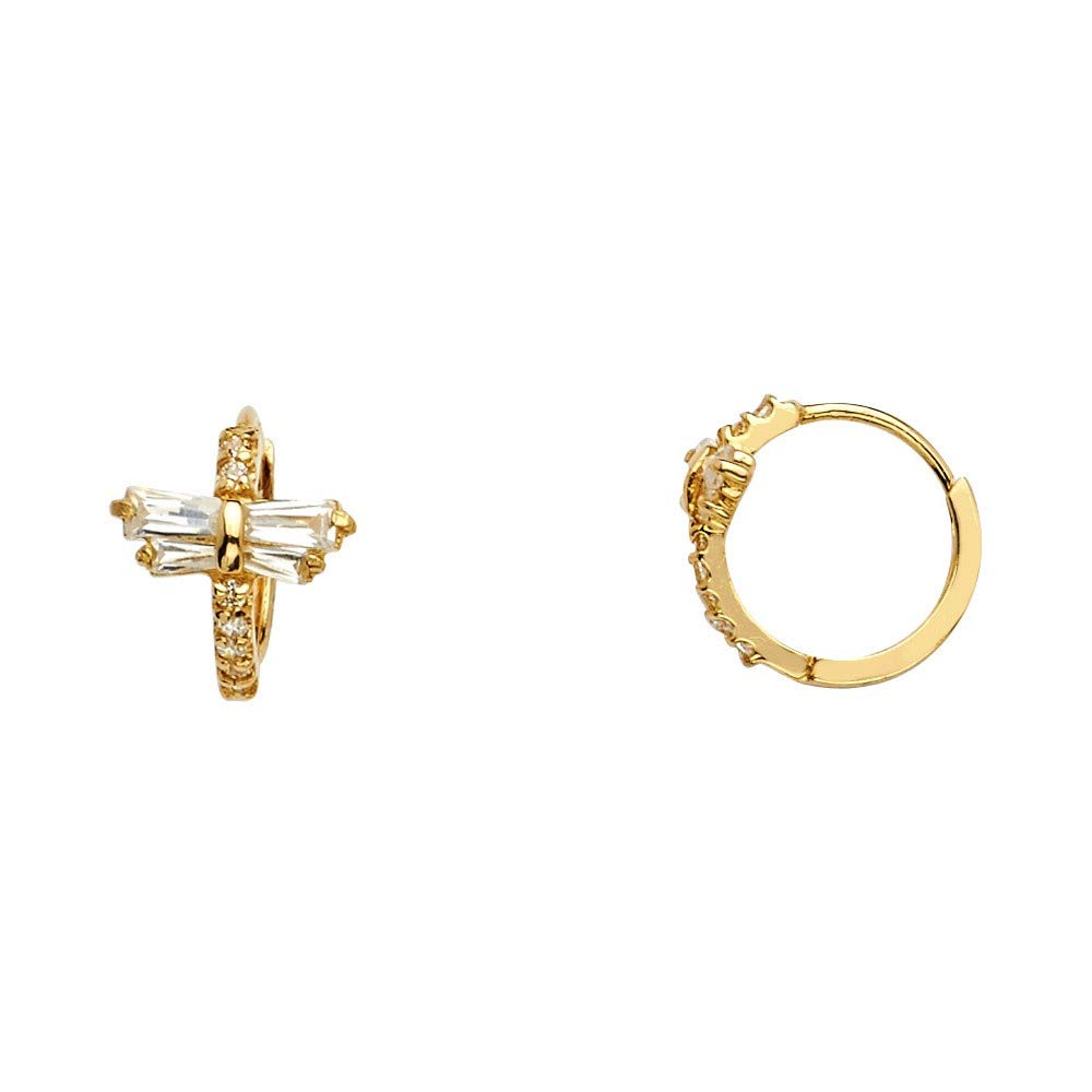 14K Yellow Gold CZ Cubic Zirconia Simulated Diamond Hugging Earrings - 10x10mm Dainty Stud Earrings for Women | Perfect Gift for Anniversary, Birthday & Valentine's Day | Elegant Jewelry for Everyday Wear & Special Occasions