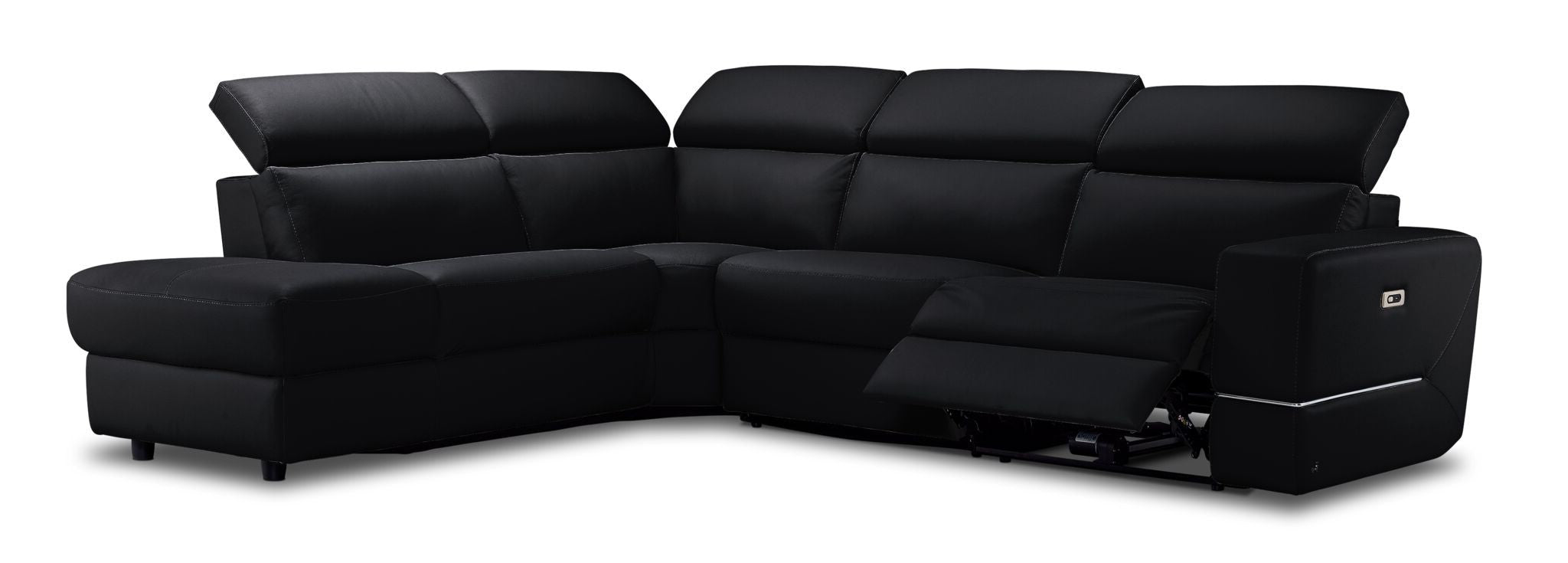Bianca 3-Piece Power Reclining Sectional Sofa with Left-Facing Chaise in Black - Modern Living Room Furniture for Home Theater & Family Gatherings
