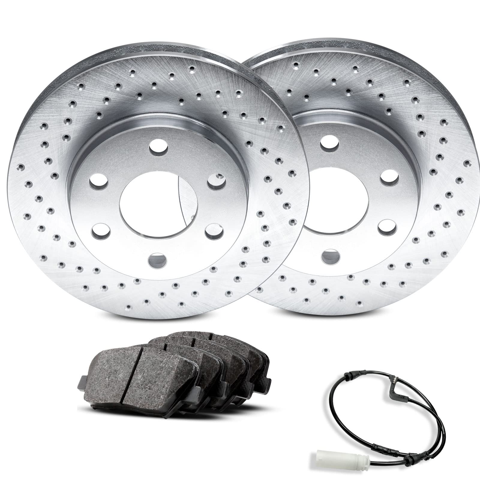 R1 Concepts Rear Brake Pads and Rotors Kit - Ceramic Brake Pads & Drilled/Slotted Rotors - Complete Hardware Included - Compatible with 2000-2006 BMW X5 - Perfect for Daily Driving & Performance Upgrades