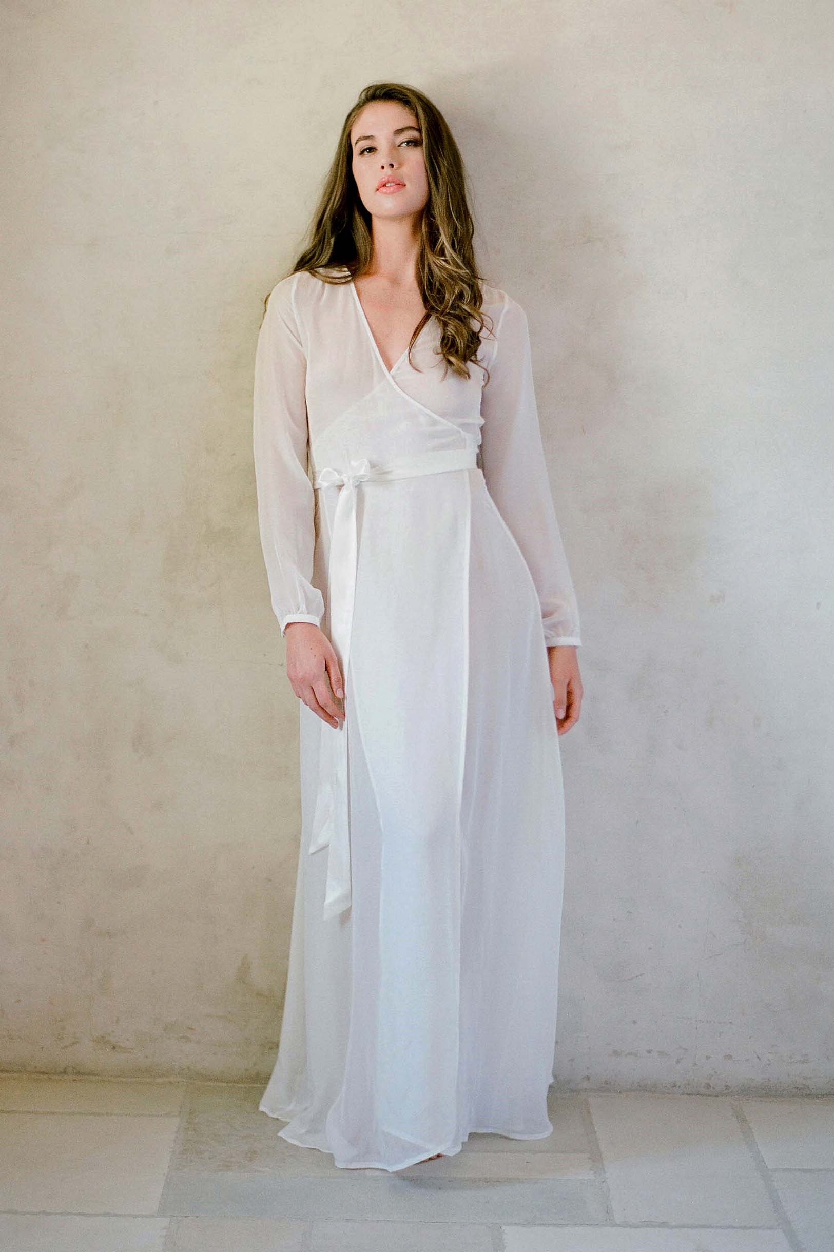 Nina Ivory Silk Chiffon Wrap Robe - Luxurious Lightweight Kimono Style Bathrobe for Women | Perfect for Spa, Bridal Shower & Hotel Getaways
