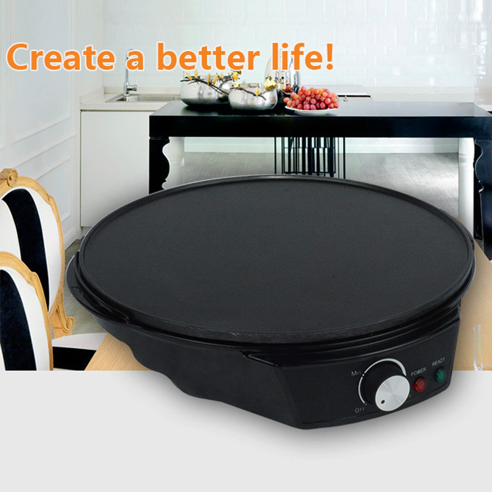 Electric Pancake Griddle & Crepe Maker - Dual Use for Blintzes, Eggs & Pancakes - Portable with Adjustable Temperature - Perfect for Summer Breakfasts, Fresh Fruit Toppings & Family Brunch Gatherings