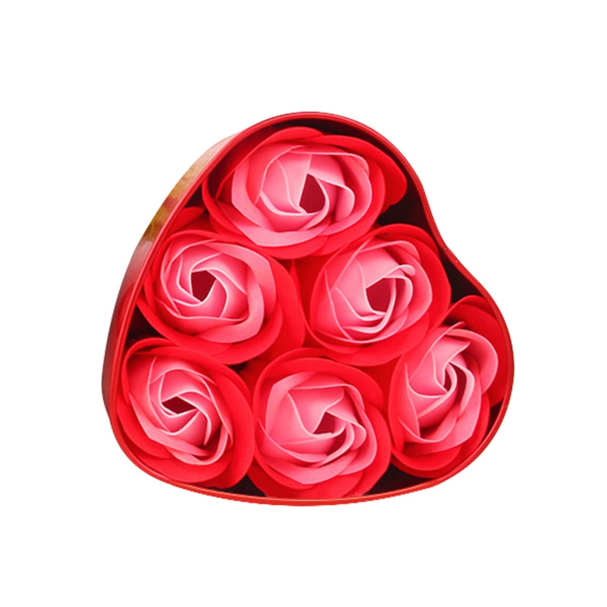 6-Piece Rose Flower Heart Shaped Scented Soap Set in Decorative Tin Box - Hand Wash, Bathing, Wedding Party Favors & Home Decor (Red Mix) - Perfect for Romantic Gifts, Bridal Showers & Luxury Bathroom Essentials