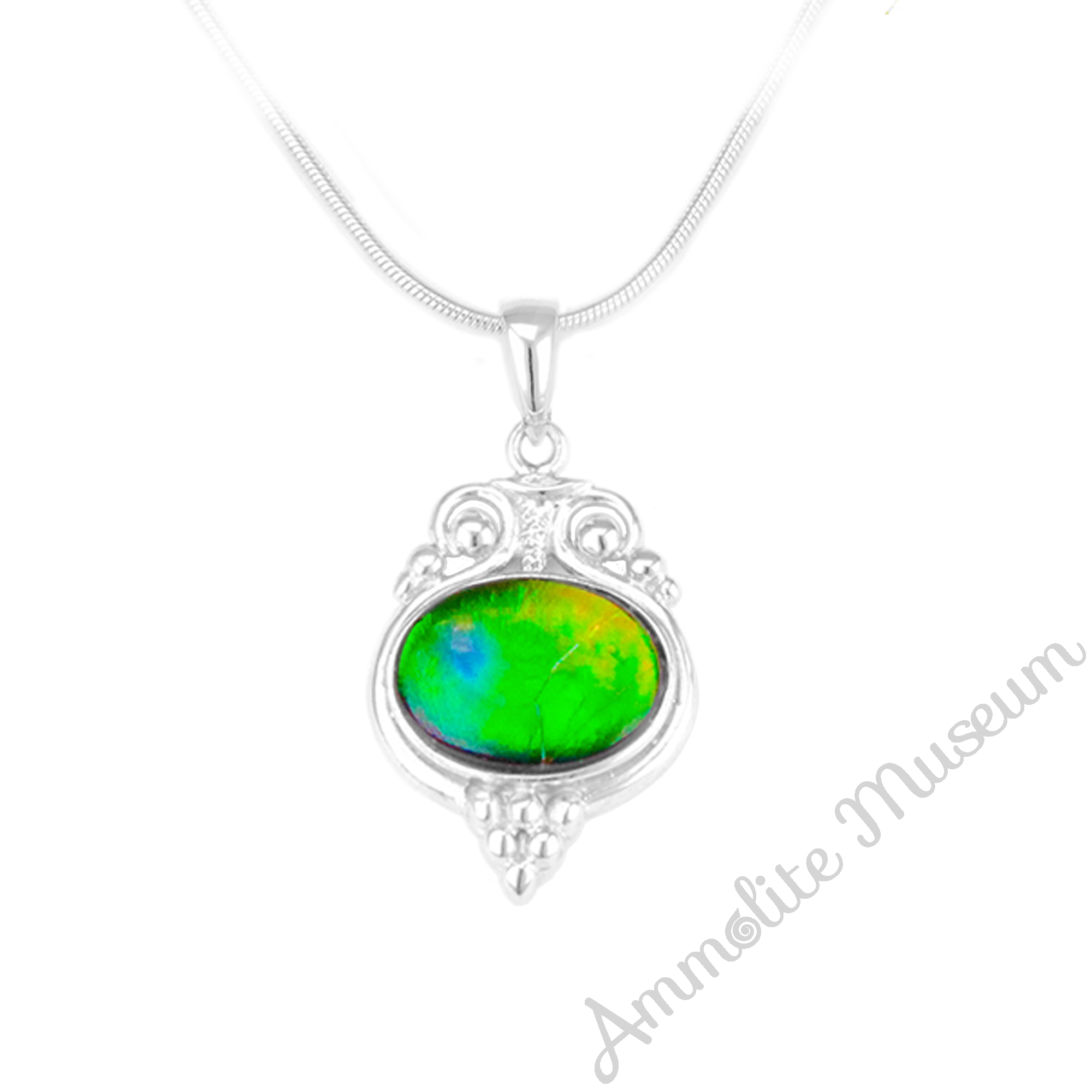 Natural Ammolite Sterling Silver Oval Pendant Necklace – Elegant Jewelry for Women, Gift for Her, Birthday & Anniversary Present