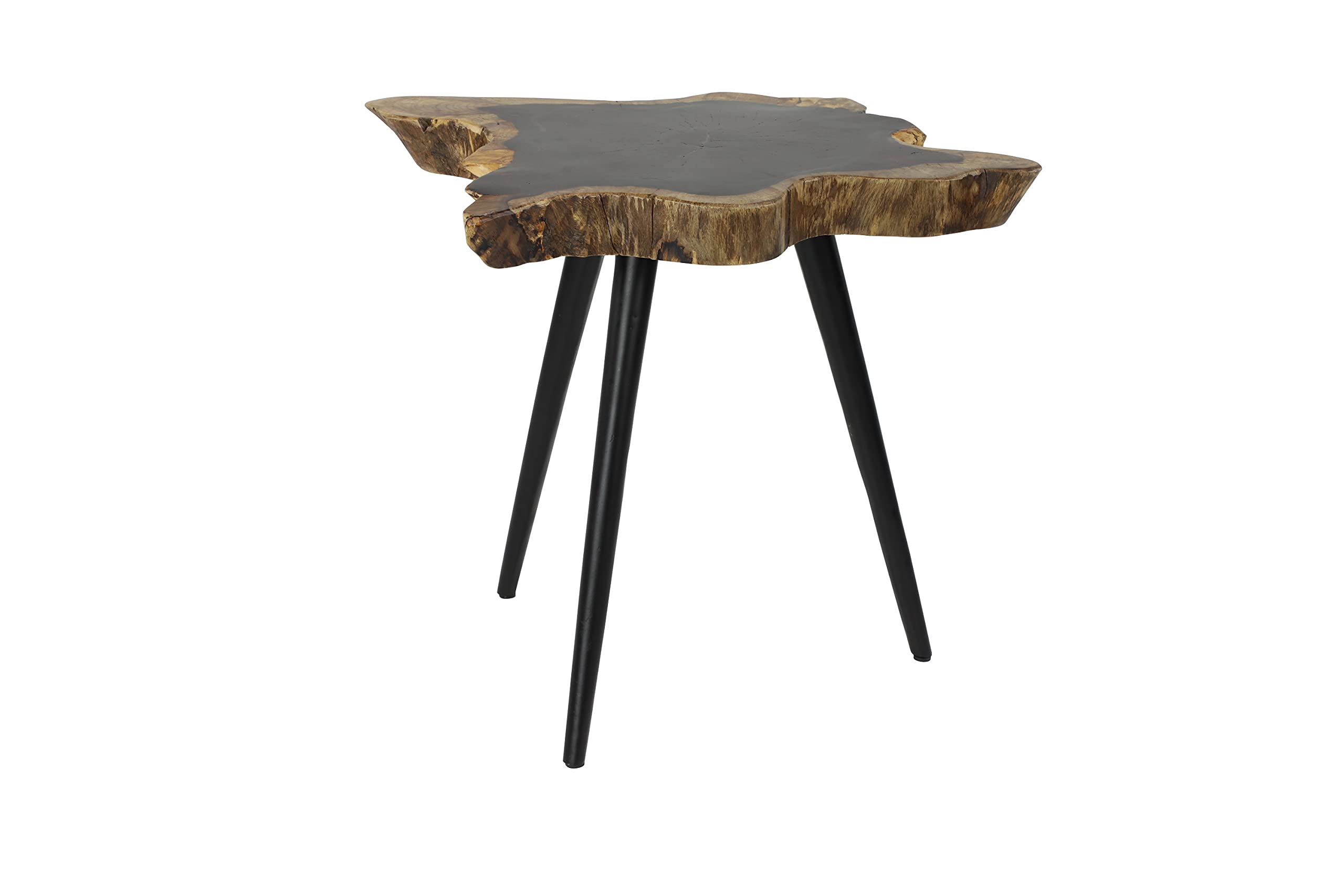 Handmade Live Edge Wood Side Table with Black Metal Tripod Legs - 24