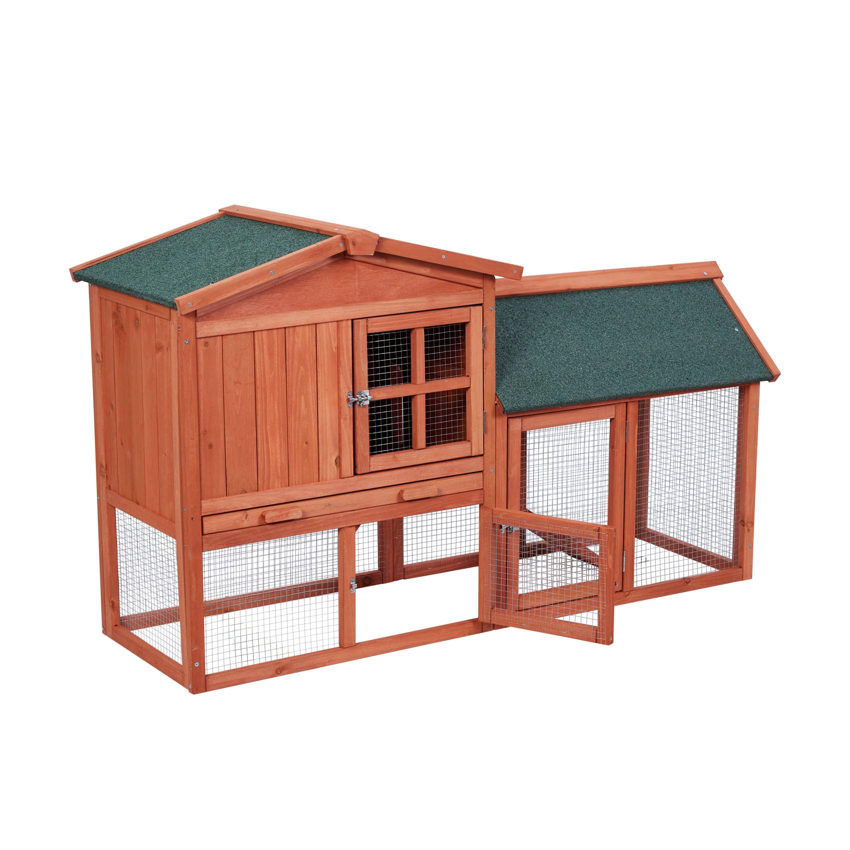 54'' Rabbit Hutch Indoor Outdoor - 2-Story Wooden Rabbit Cage & Chicken Coop for Guinea Pigs - Pet House with Run, Pull-Out Tray & Asphalt Roof - Perfect for Backyard, Garden or Patio Small Animal Shelter