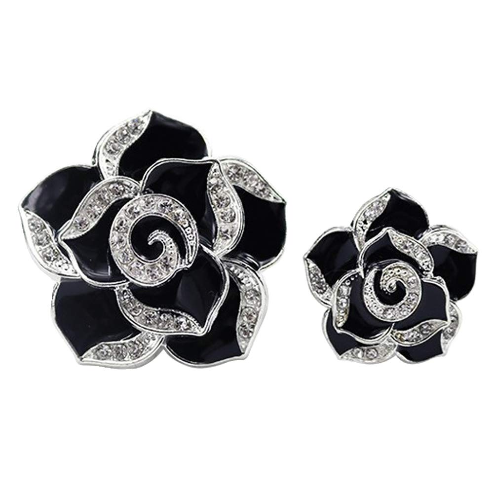 2 Pcs Black Camellia Rhinestone Air Vent Clips - Car Air Freshener & Interior Decoration Accessories for Women, Perfect for Sedan, SUV, Truck | Elegant Floral Car Decor Gift Idea