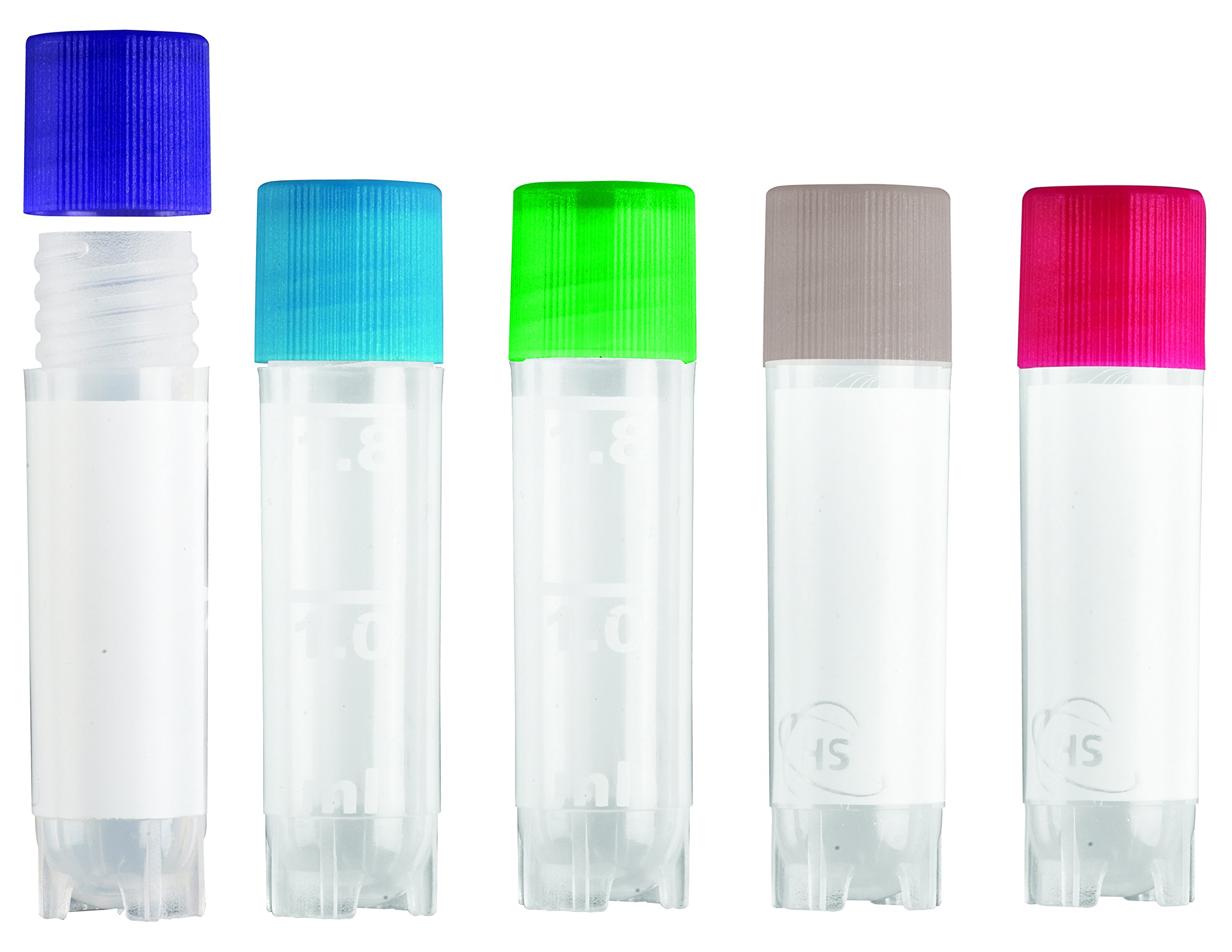 Heathrow Scientific HD23202A 2mL Polypropylene Cryogenic Sample Vials with Assorted Color Lids - Case of 500 | Lab Sample Storage, Biobanking, Liquid Nitrogen Freezing, Research & Clinical Applications