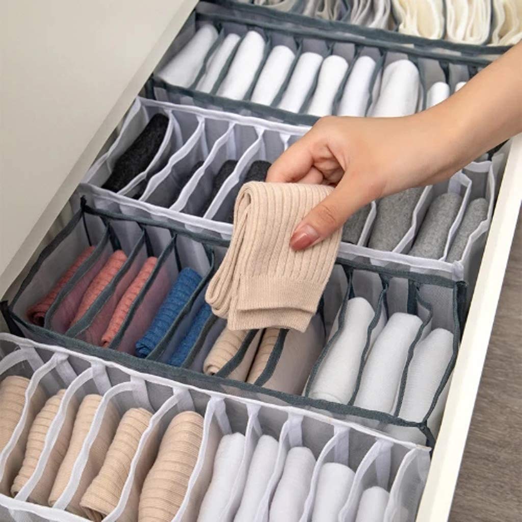BEDAZE 3 Pack Underwear Organizer Drawer Divider - Foldable Closet Storage Box for Socks, Bras & Underwear | Space Saving Home Organization Solution for Bedroom & Dresser