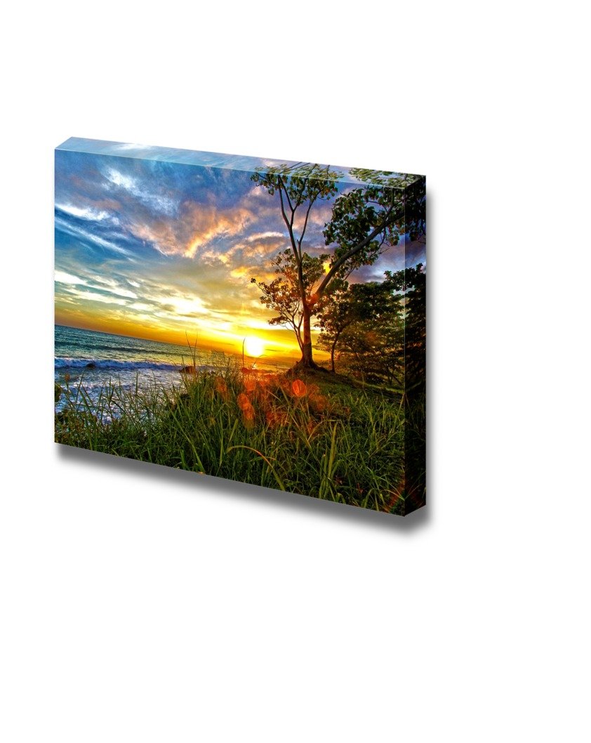 Premium Canvas Prints Wall Art - Stunning Sunset at The Beach Painting - 12x18 Inch Framed Home Decor for Living Room, Bedroom & Office
