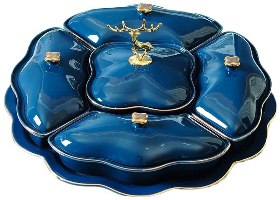 Creative Divided Serving Tray - 6 Compartment Rotating Ceramic Snack Bowl for Nuts, Candy, Dried Fruits | Perfect for Living Room, Party, Kitchen & Home Decor