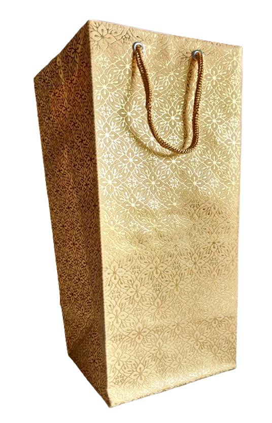 10 Pack Yellow Bottle Paper Bags - Eco-Friendly Wine Bottle Gift Bags for Parties, Weddings & Holiday Gifting