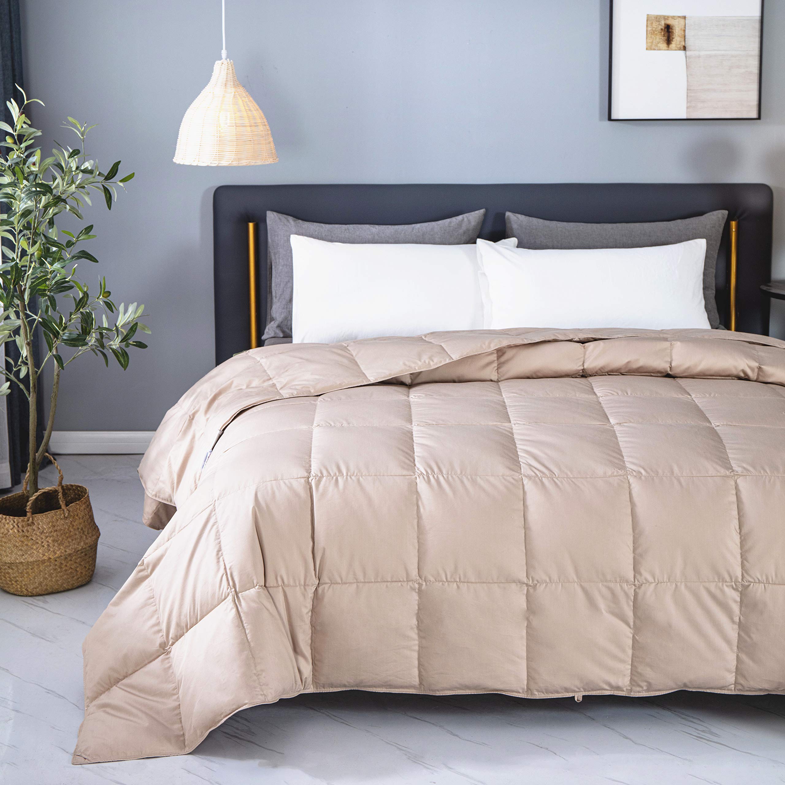 KumiQ Lightweight Down Comforter - Cooling Summer Duvet Insert with Soft Cotton Shell | Machine Washable, Noiseless & Breathable | Coffee Golden Color | Twin/Twin XL Size for Bedroom, Guest Room & Dorm Comfort