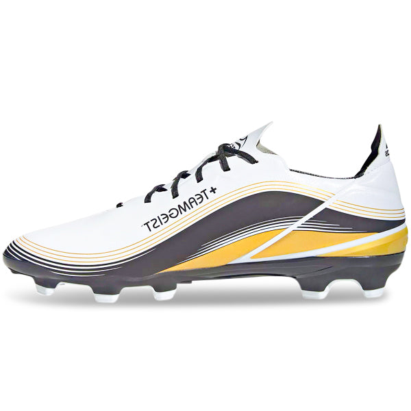 Adidas Gamemode Firm Ground Soccer Cleats for Men - Lightweight Football Shoes with Enhanced Traction (Cloud White/Gold Metallic) - Perfect for Competitive Matches & Training Sessions