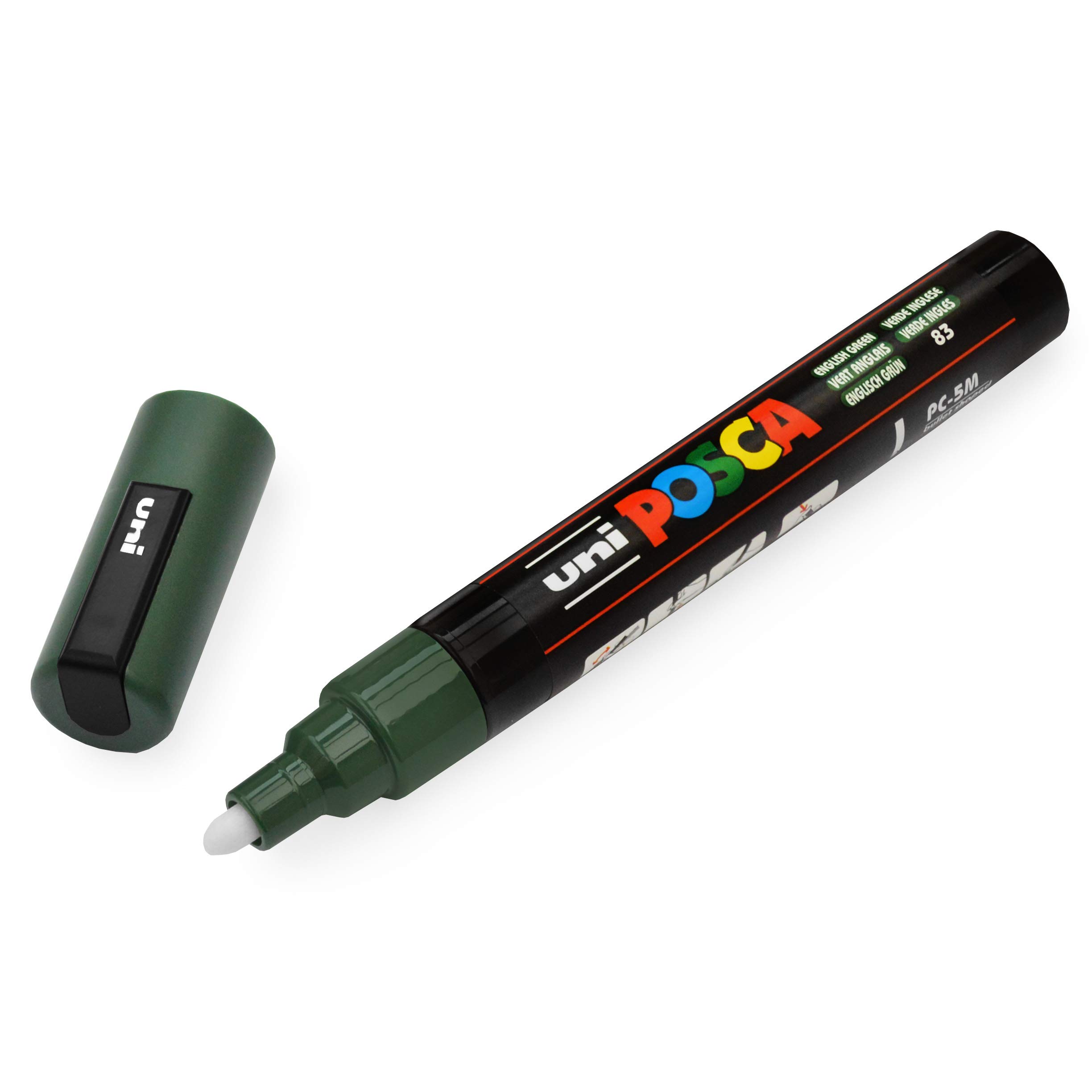 Uni-Ball POSCA PC-5M Paint Marker Art Pens - 1.8-2.5mm Fine Tip - English Green - Pack of 3 - Perfect for DIY Crafts, Sketching, Bullet Journaling & Rock Painting