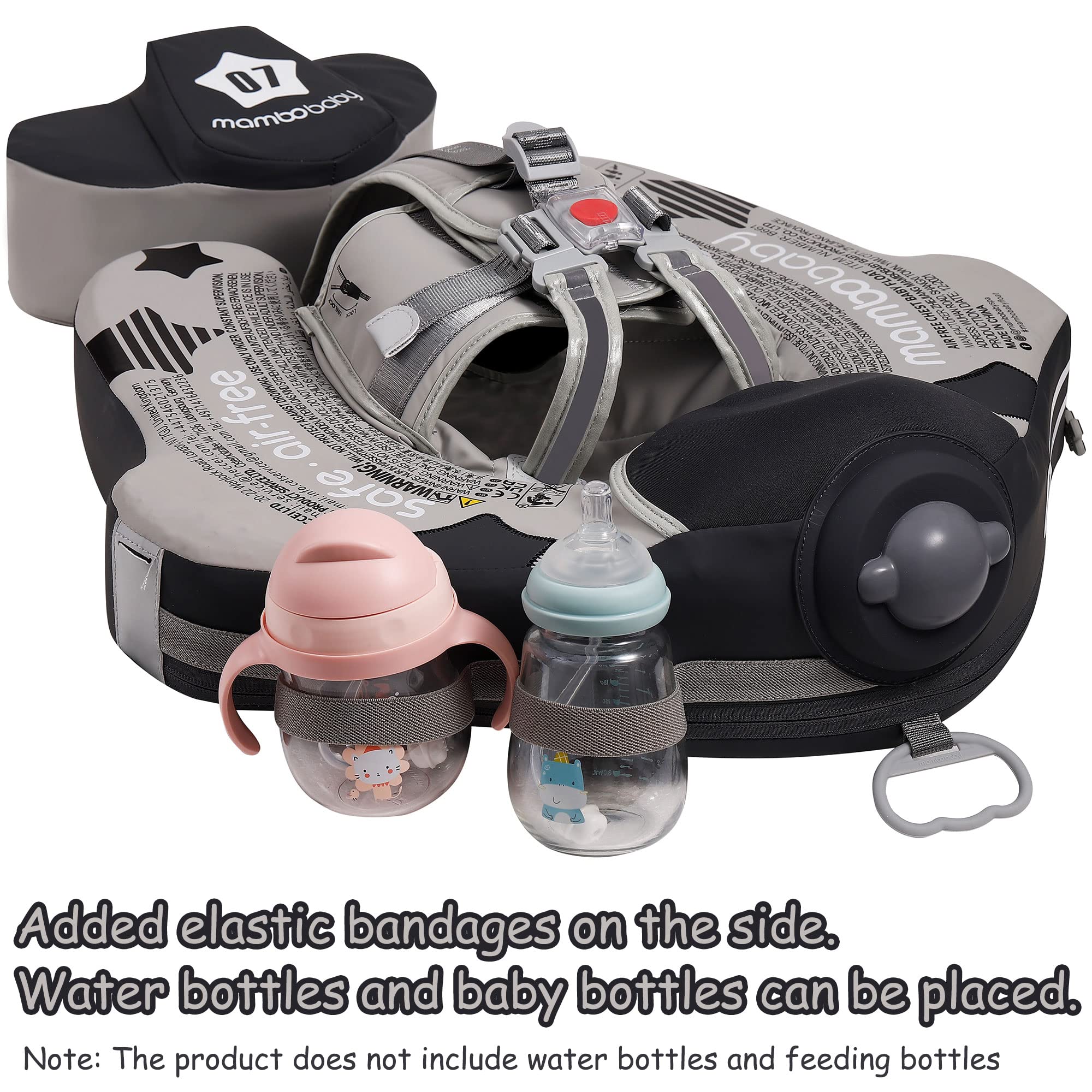 Upgraded Mambobaby Float with Canopy & Adjustable Safety Strap - Non-Inflatable Infant Swim Trainer Waist Ring for Babies (Grey Airplane) - Perfect for Pool, Beach & Water Safety Training