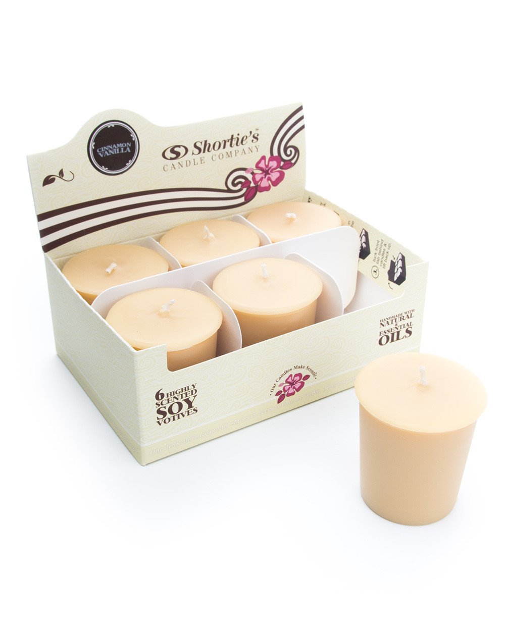 Cinnamon Vanilla Soy Votive Candles - Natural Scented Candles with Essential Oils - 6 Pack Beige Votive Candle Refills for Home Decor, Romantic Dinner, Spa Relaxation & Gift Giving