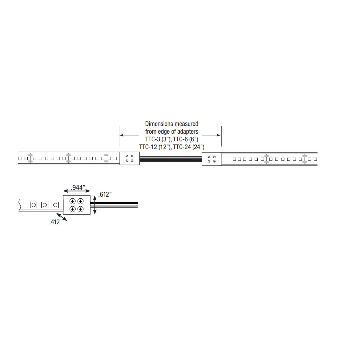 12 Inch Tape to Tape Connector for LTR P Wet Location Tape Light - Waterproof LED Strip Connector for Indoor/Outdoor Lighting, Under Cabinet, Cove, and Accent Lighting