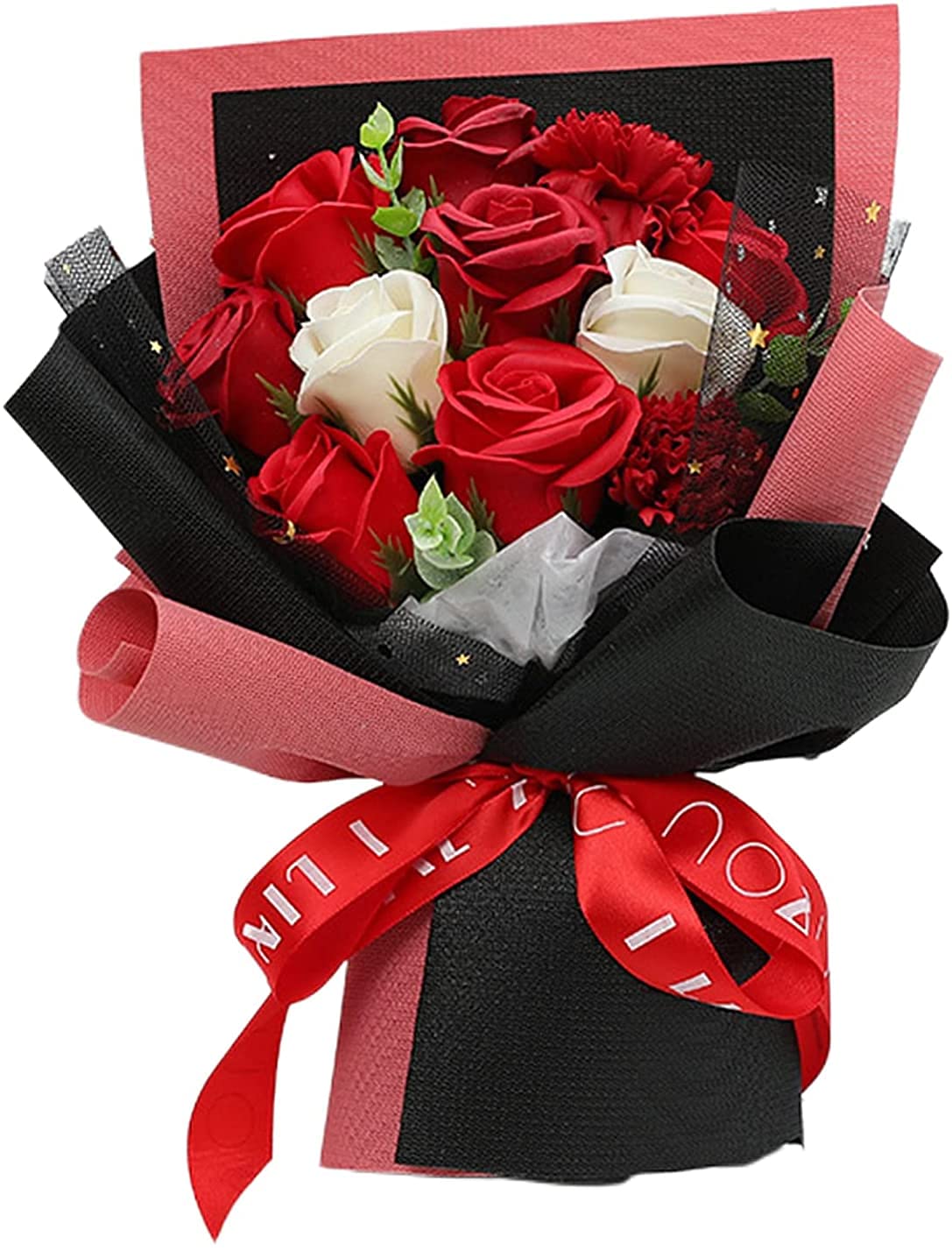 Realistic Artificial Carnation Rose Soap Flower Bouquet - Elegant Wedding Centerpiece, Party Decor & Home Decoration for Living Room, Bedroom - Perfect for Bridal Showers, Anniversaries & Romantic Gifts (Red)