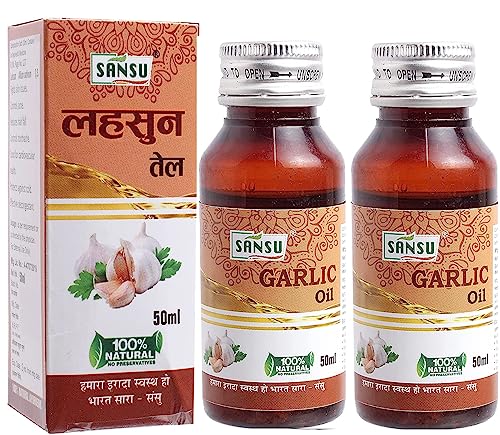 Premium Sansu Garlic Oil (Lahun ka Tel) - 50ml Bottle (Pack of 2) - Natural Immune Booster & Flavor Enhancer for Cooking, Hair Care, and Home Remedies