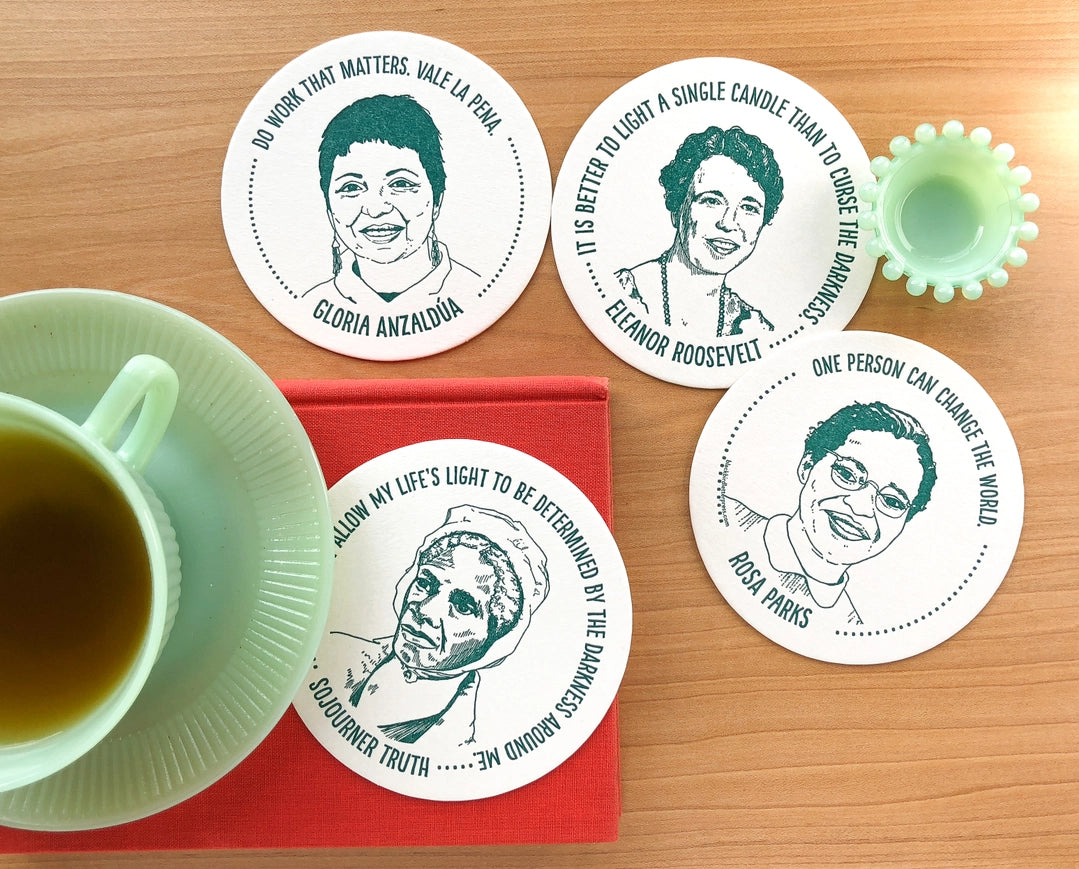 Inspiring Women Coasters Set of 6 - Motivational Quote Drink Coasters for Coffee Table - Perfect Gift for Women, Office Decor, Housewarming