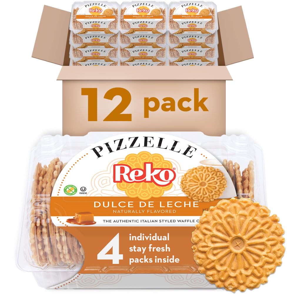 Reko Pizzelle Authentic Italian Waffle Cookies - Dulce de Leche Flavor, 7oz (12 Pack) | Traditional Italian Dessert for Holidays, Gifts & Coffee Pairing