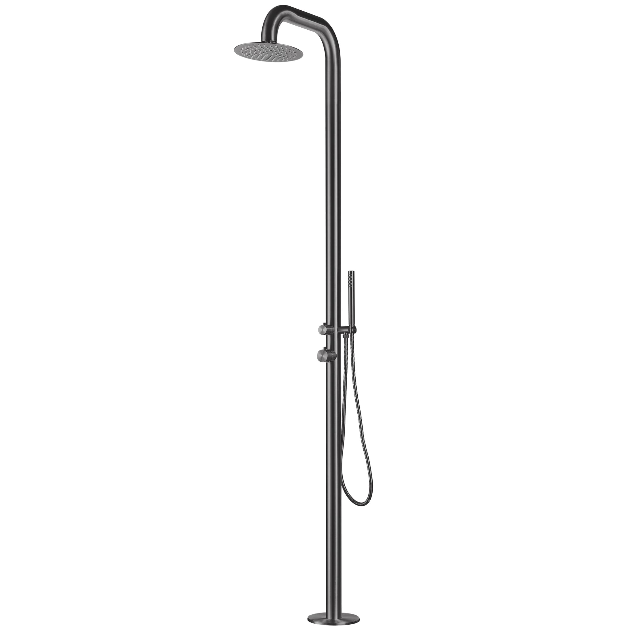 HEATGENE Outdoor Shower with Handheld Shower Head & Body Jets - Portable Hot/Cold Water Shower for Poolside, Patio, Camping & Beach Use - Grey