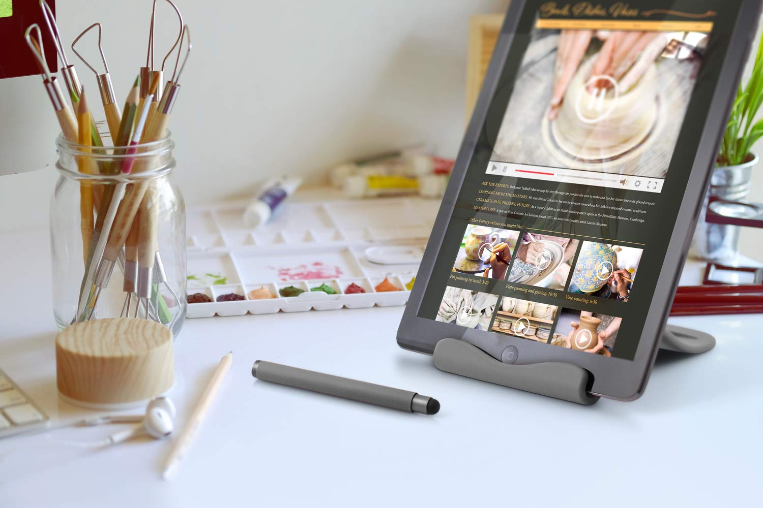 IF The Kitchen Tablet Stand with Free Stylus, Hands Free Adjustable Tablet Holder for Cooking & Recipes - Grey | Perfect for Kitchen, Office & Bedroom Use