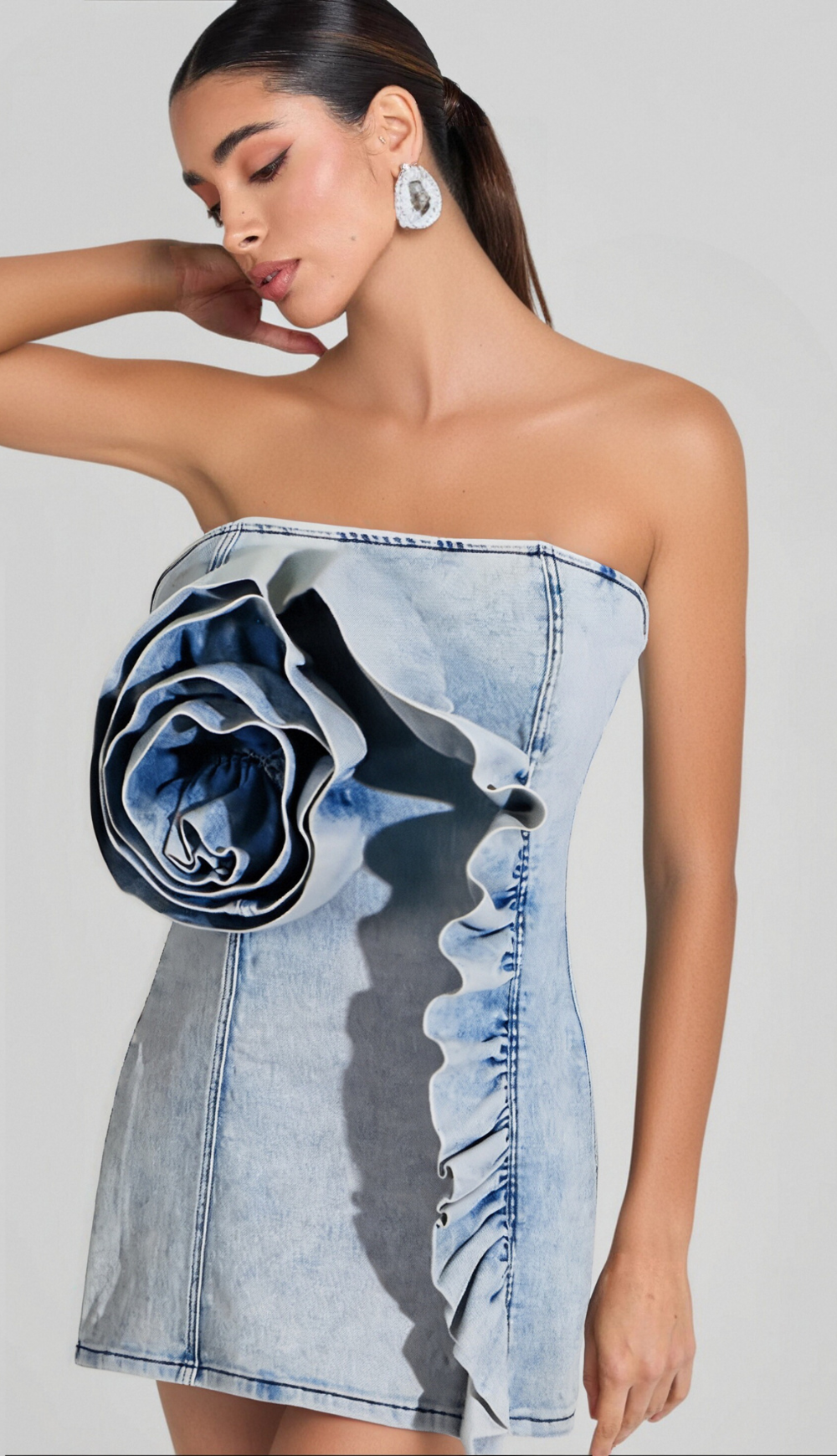 ALISON BLUE RUFFLED TRIM STRAPLESS DENIM MINI DRESS - Women's Fashion Summer Outfit for Beach, Party & Date Night