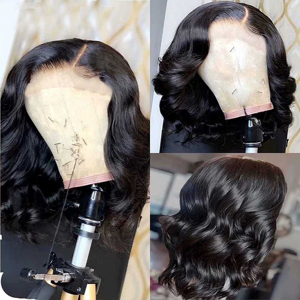 13x6 HD Transparent Lace Front Short Bob Human Hair Wig - Brazilian Body Wave 150% Density Natural Color Pre-Plucked with Baby Hair for Women (12 Inch) - Perfect for Daily Wear, Parties & Cosplay