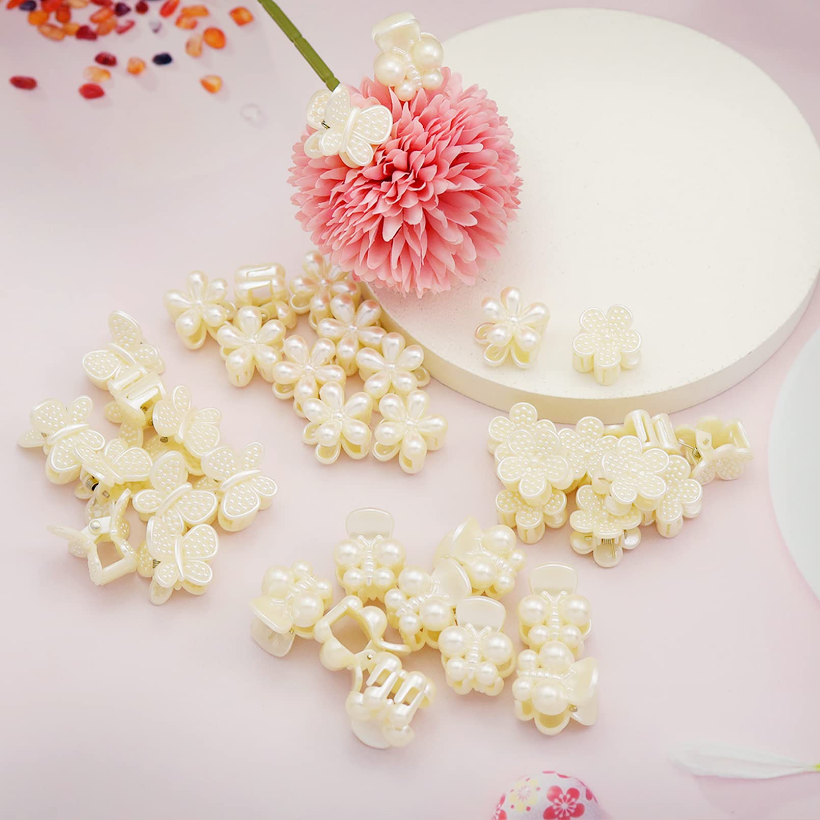 40 Pcs Mini Pearl Claw Clips for Women & Girls - Sweet Daisy Butterfly Flower Hair Clips with Pearl & Dragonfly Decorations | Perfect for School, Work, Parties & Everyday Hairstyles