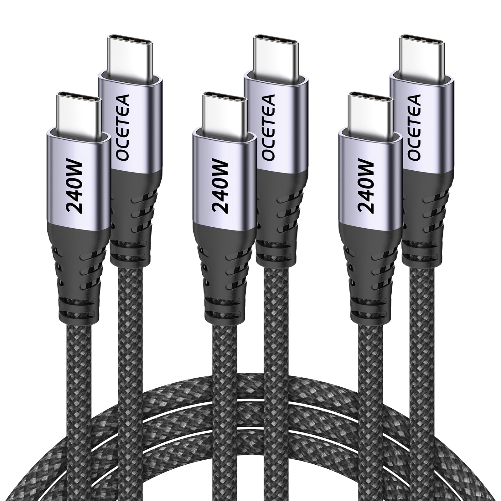 240W USB C to USB C Fast Charging Cable 3-Pack (6.6ft+3.3ft+3.3ft) - Braided Type C Cable Compatible with iPhone 16/15 Pro Max, MacBook Pro, iPad Pro, Galaxy S24 Ultra - Perfect for Home, Office & Travel Charging