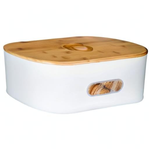 SOTECH Large Bamboo Bread Box with Cutting Board Lid - Farmhouse Rustic Kitchen Storage for Bread, Pastries & Baked Goods - High Capacity Countertop Organizer (White) - Perfect for Home Bakeries & Country-Style Kitchens