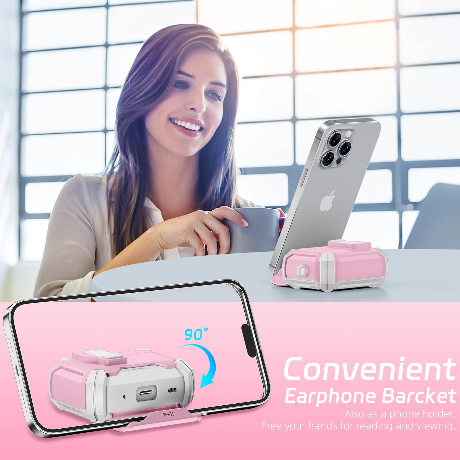 MagSafe AirPods Pro 2 Case with Stand & Cleaner - Pink | Auto-Open for 1st/2nd Gen | Travel & Daily Use