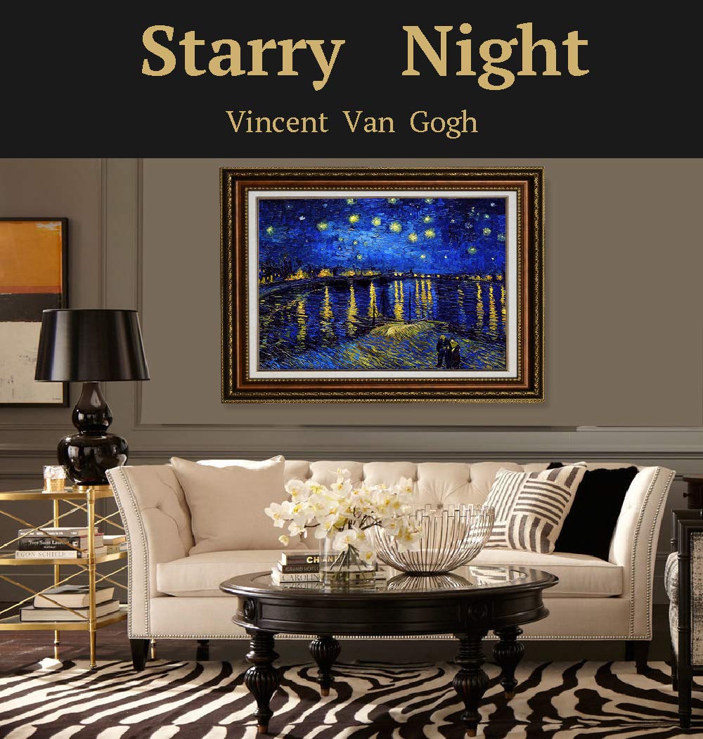 ELITEART Starry Night Over The Rhone by Vincent Van Gogh - Premium Giclee Oil Painting Reproduction on Canvas, Framed Wall Art (35