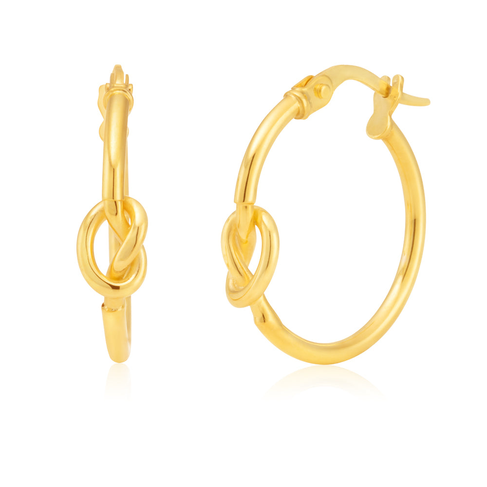 9ct Yellow Gold 15mm Hoop Earrings With Knot Details - Elegant Knot Design for Women, Perfect for Everyday Wear, Parties & Special Occasions