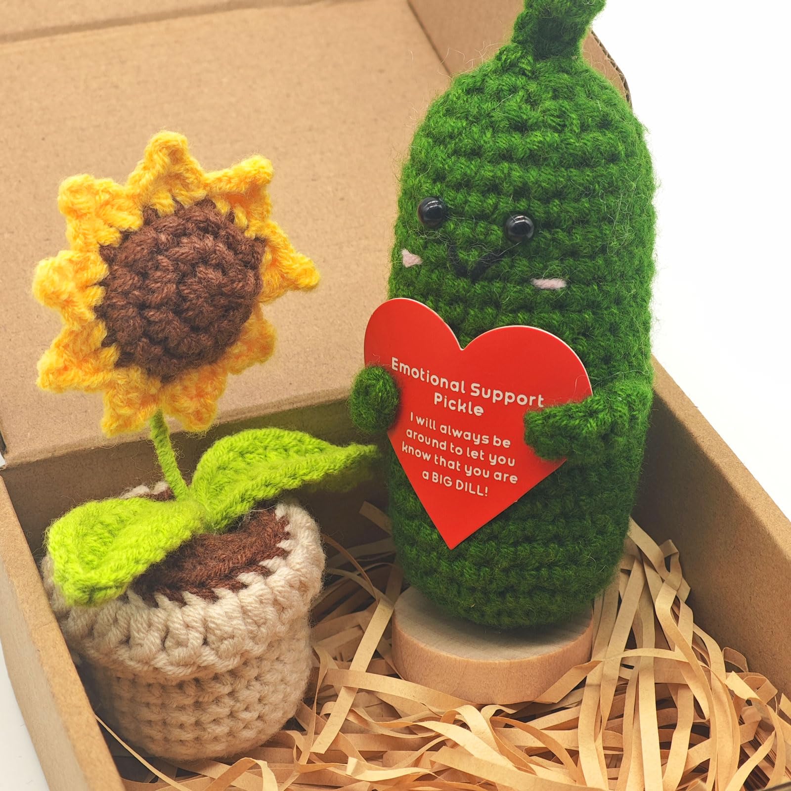 Emotional Support Pickle & Sunflower Crochet Desk Decor - Funny Gifts for Women, Mom, Best Friend - Perfect for Home, Office, & Birthday Celebrations