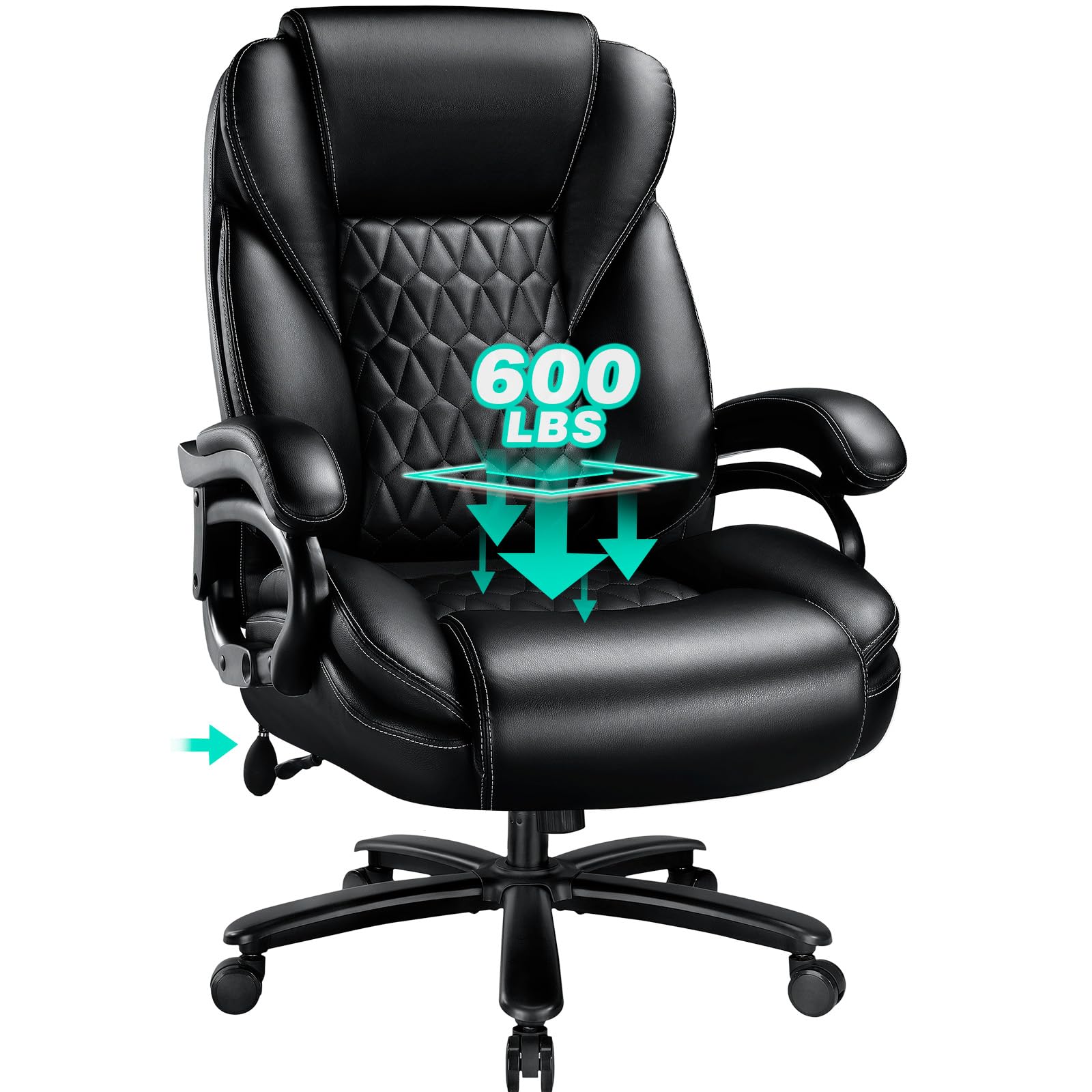 600lbs Heavy Duty Big and Tall Office Chair with Pocket Spring Cushion - Ergonomic Executive Desk Chair for Back Pain Relief, Adjustable Lumbar Support - Perfect for Large Men, Long Work Hours & Home Office Use