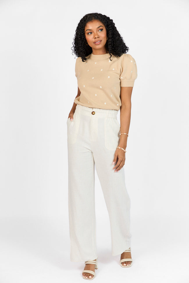 Beige Linen Blend Trousers for Women - Comfortable High-Waisted Pants for Casual & Office Wear - Summer Breathable Wide Leg Pants - Perfect for Work, Travel & Everyday Outfits (Final Sale)