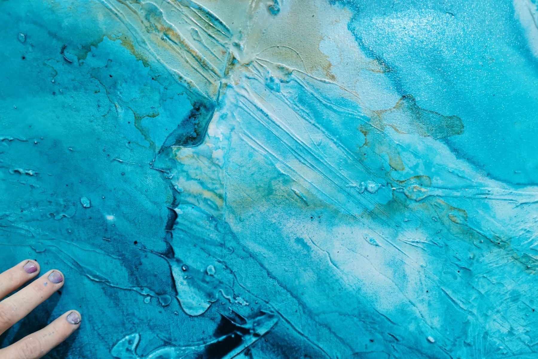 270cm x 120cm Turquoise Cream Textured Abstract Canvas Painting - Crushed Southern Ice Design - Modern Wall Art for Living Room, Bedroom & Office Decor