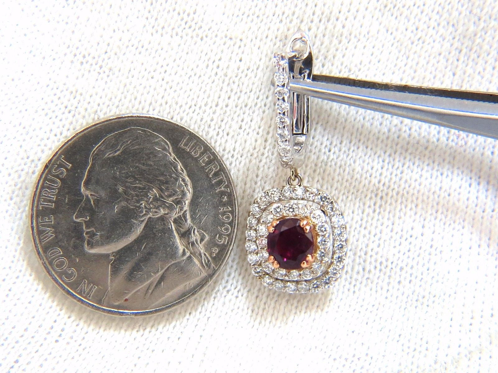 2.70ct Natural Deep Red Ruby Diamond Double Halo Dangle Earrings in 14K Gold - Elegant Jewelry for Weddings, Parties & Special Occasions