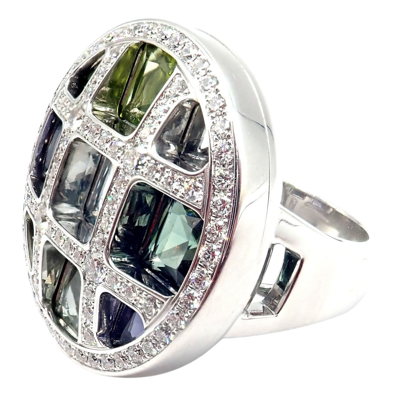 Cartier Pasha 18k White Gold Diamond & Color Stone Ring - Size 6 (52) with Original Box & Papers - Luxury Jewelry for Weddings, Anniversaries & Special Occasions