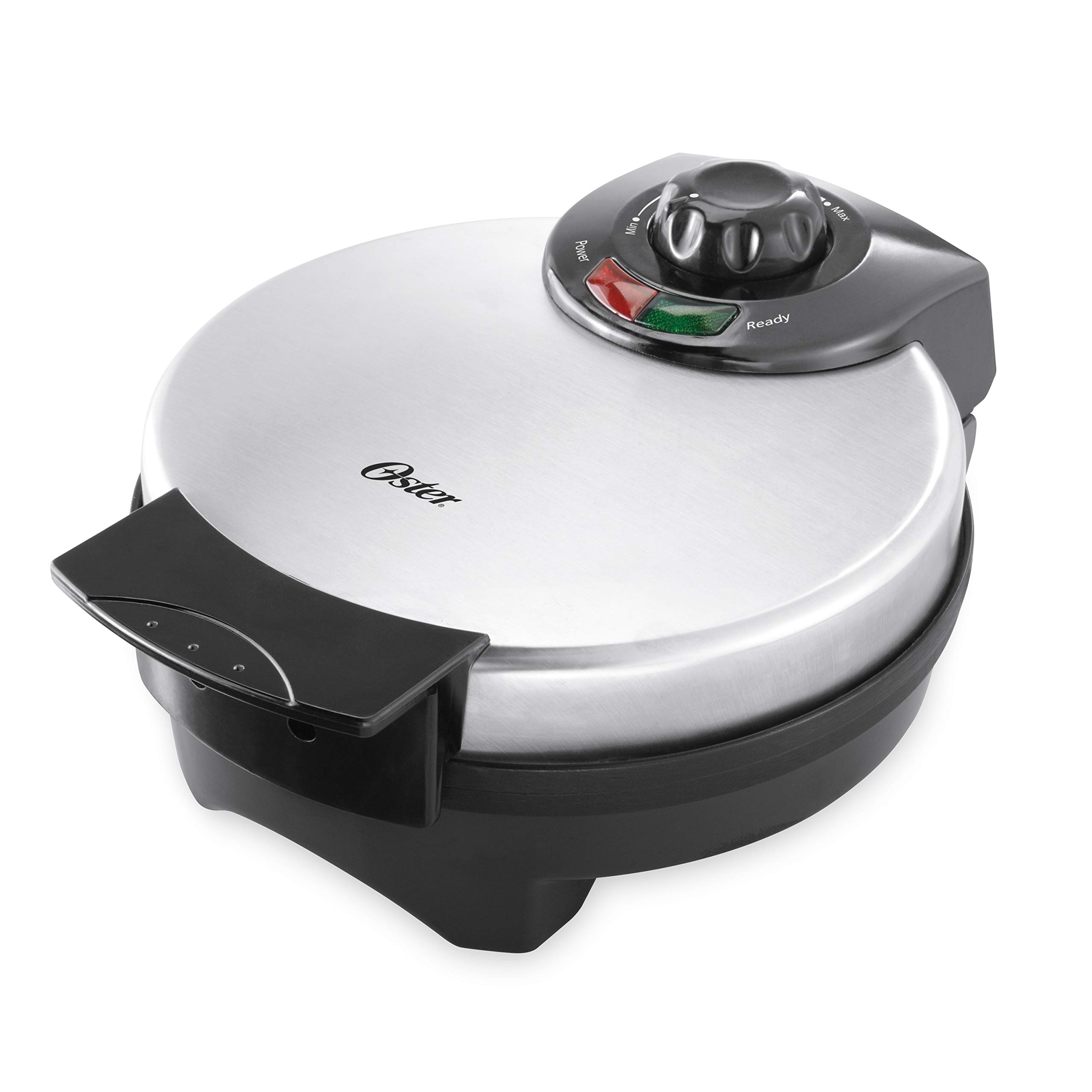 Oster Belgian Waffle Maker with Adjustable Temperature Control - Non-Stick Plates & Cool Touch Handle - 8 Inch Round Waffles - Stainless Steel - Perfect for Breakfast, Brunch, and Family Gatherings