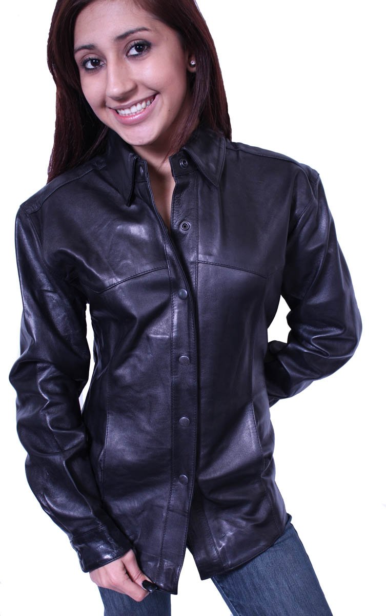 Women's Tailor Fitted Leather Shirt with Inside & Outside Pockets - Stylish Office Wear & Casual Outfit for Business Women