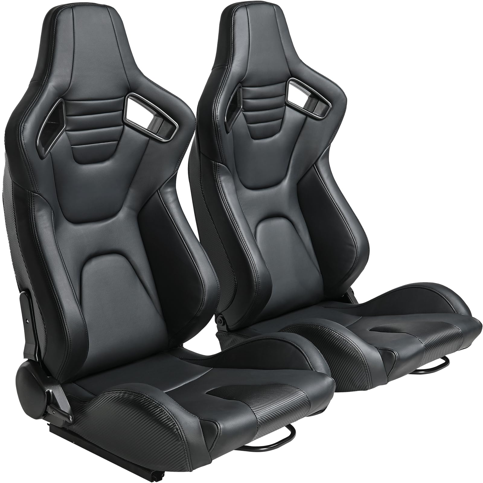 2 Pack Universal PVC Leather Bucket Racing Seats with Dual Lock Sliders - Adjustable Front-Back Automotive Racing Seats for Cars (Black) | Perfect for Sports Cars, Drifting & Track Racing